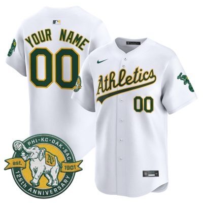 Oakland Athletics 125th Anniversary Patch Vapor Premier Limited Custom Stitched Jersey - White
