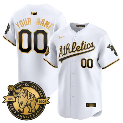 Oakland Athletics 125th Anniversary Patch Vapor Premier Limited Custom Stitched Jersey - White Gold