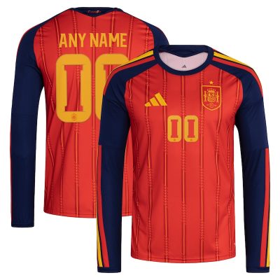 Spain National Team World Cup 2026 Home Replica Long Sleeve Custom Jersey - Red