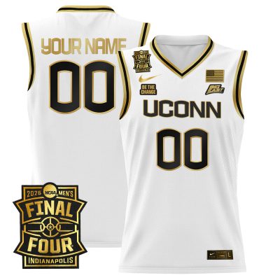 UConn Huskies 2026 Final Four Patch Custom Basketball Stitched Jersey - White Gold