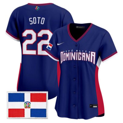 Women's Team Dominican Republic World Baseball Classic Vapor Premier Stitched Jersey - 2026 Roster - Royal / Juan Soto
