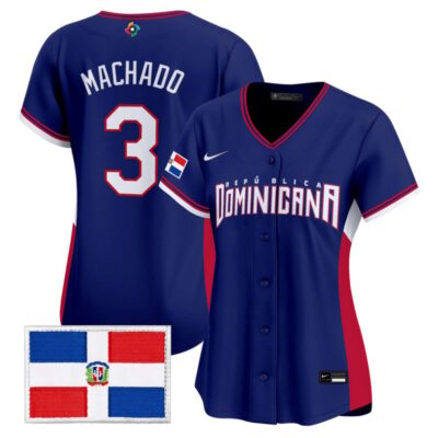 Women's Team Dominican Republic World Baseball Classic Vapor Premier Stitched Jersey - 2026 Roster - Royal / Manny Machado