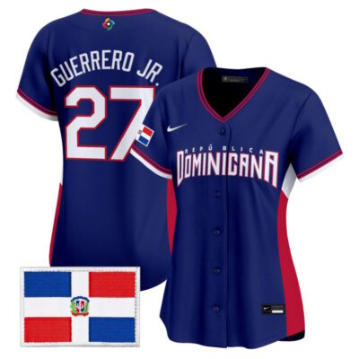 Women's Team Dominican Republic World Baseball Classic Vapor Premier Stitched Jersey - 2026 Roster - Royal / Vladimir Guerrero Jr.
