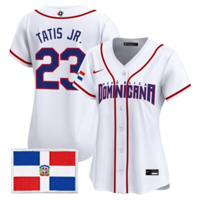 Women's Team Dominican Republic World Baseball Classic Vapor Premier Stitched Jersey - 2026 Roster - White / Fernando Tatis Jr.