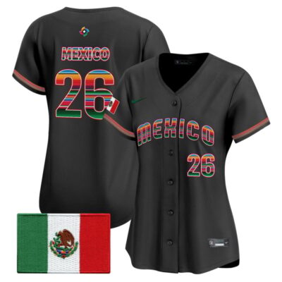 Women's Team Mexico World Baseball Classic "Serape Edition" Vapor Premier Stitched Jersey - 2026 Roster - Black / #26 Mexico