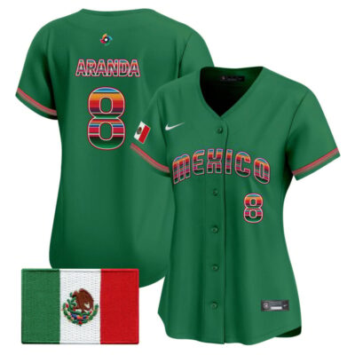 Women's Team Mexico World Baseball Classic "Serape Edition" Vapor Premier Stitched Jersey - 2026 Roster - Green / Jonathan Aranda