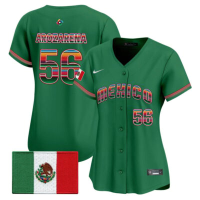 Women's Team Mexico World Baseball Classic "Serape Edition" Vapor Premier Stitched Jersey - 2026 Roster - Green / Randy Arozarena