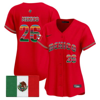 Women's Team Mexico World Baseball Classic "Serape Edition" Vapor Premier Stitched Jersey - 2026 Roster - Red / #26 Mexico