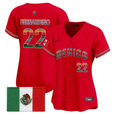 Women's Team Mexico World Baseball Classic "Serape Edition" Vapor Premier Stitched Jersey - 2026 Roster - Red / Brennan Bernardino