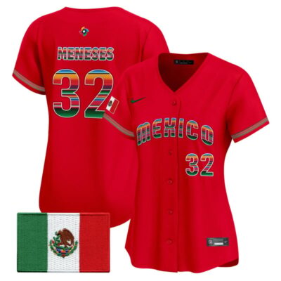 Women's Team Mexico World Baseball Classic "Serape Edition" Vapor Premier Stitched Jersey - 2026 Roster - Red / Joey Meneses