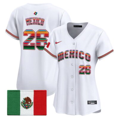 Women's Team Mexico World Baseball Classic "Serape Edition" Vapor Premier Stitched Jersey - 2026 Roster - White / #26 Mexico