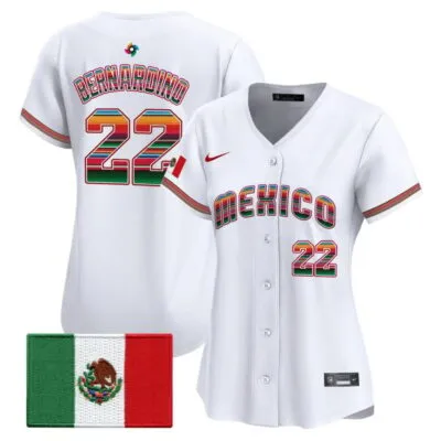 Women's Team Mexico World Baseball Classic "Serape Edition" Vapor Premier Stitched Jersey - 2026 Roster - White / Brennan Bernardino