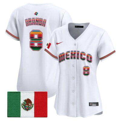 Women's Team Mexico World Baseball Classic "Serape Edition" Vapor Premier Stitched Jersey - 2026 Roster - White / Jonathan Aranda