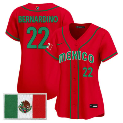 Women's Team Mexico World Baseball Classic Vapor Premier Stitched Jersey - 2026 Roster - 2023 Red / Brennan Bernardino