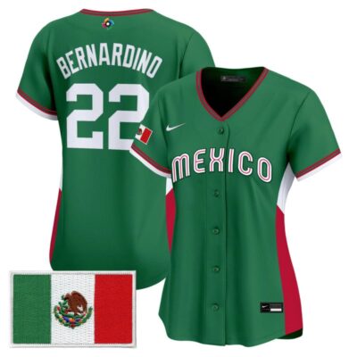 Women's Team Mexico World Baseball Classic Vapor Premier Stitched Jersey - 2026 Roster - 2026 Green / Brennan Bernardino