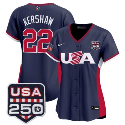 Women's Team USA World Baseball Classic 250America Patch Vapor Premier Stitched Jersey - Navy / Clayton Kershaw