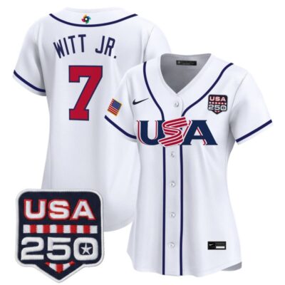 Women's Team USA World Baseball Classic 250America Patch Vapor Premier Stitched Jersey - White / Bobby Witt Jr.