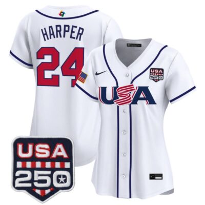 Women's Team USA World Baseball Classic 250America Patch Vapor Premier Stitched Jersey - White / Bryce Harper