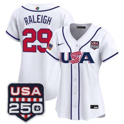 Women's Team USA World Baseball Classic 250America Patch Vapor Premier Stitched Jersey - White / Cal Raleigh (Proj. #29)