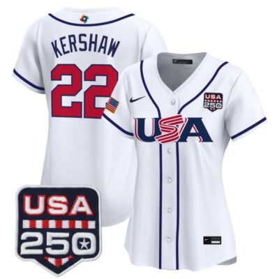 Women's Team USA World Baseball Classic 250America Patch Vapor Premier Stitched Jersey - White / Clayton Kershaw