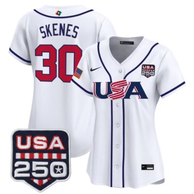 Women's Team USA World Baseball Classic 250America Patch Vapor Premier Stitched Jersey - White / Paul Skenes