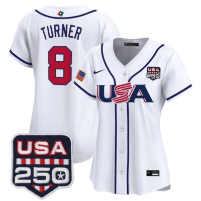 Women's Team USA World Baseball Classic 250America Patch Vapor Premier Stitched Jersey - White / Trea Turner