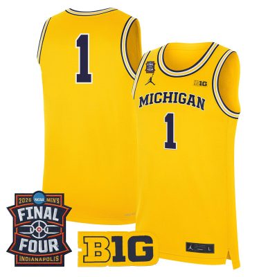 Men's Michigan Wolverines 2026 Final Four Patch Basketball Stitched Jersey - Maize / #1 Team