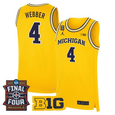 Men's Michigan Wolverines 2026 Final Four Patch Basketball Stitched Jersey - Maize / Chris Webber
