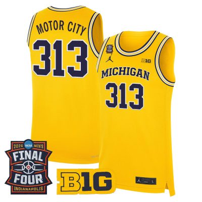 Men's Michigan Wolverines 2026 Final Four Patch Basketball Stitched Jersey - Maize / Motor City 313