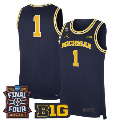 Men's Michigan Wolverines 2026 Final Four Patch Basketball Stitched Jersey - Navy / #1 Team