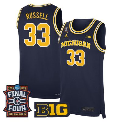 Men's Michigan Wolverines 2026 Final Four Patch Basketball Stitched Jersey - Navy / Cazzie Russell