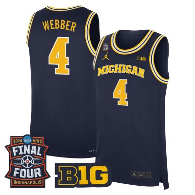 Men's Michigan Wolverines 2026 Final Four Patch Basketball Stitched Jersey - Navy / Chris Webber