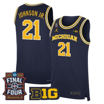 Men's Michigan Wolverines 2026 Final Four Patch Basketball Stitched Jersey - Navy / Morez Johnson Jr.
