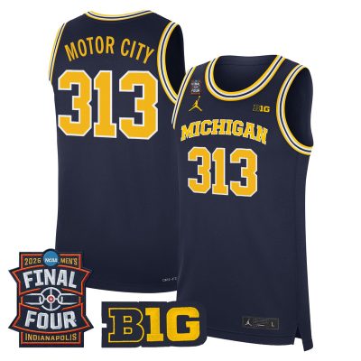 Men's Michigan Wolverines 2026 Final Four Patch Basketball Stitched Jersey - Navy / Motor City 313