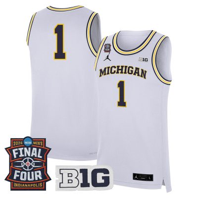 Men's Michigan Wolverines 2026 Final Four Patch Basketball Stitched Jersey - White / #1 Team