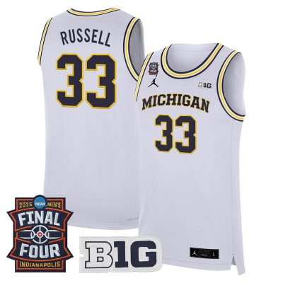 Men's Michigan Wolverines 2026 Final Four Patch Basketball Stitched Jersey - White / Cazzie Russell