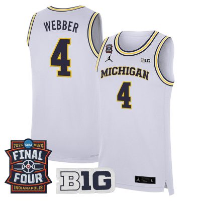 Men's Michigan Wolverines 2026 Final Four Patch Basketball Stitched Jersey - White / Chris Webber