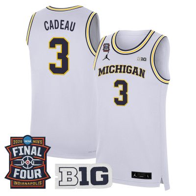 Men's Michigan Wolverines 2026 Final Four Patch Basketball Stitched Jersey - White / Elliot Cadeau
