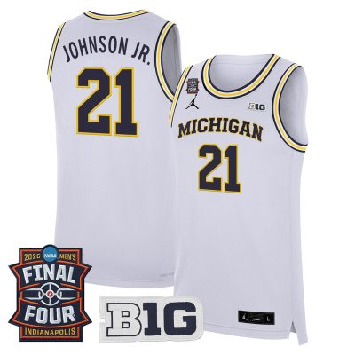 Men's Michigan Wolverines 2026 Final Four Patch Basketball Stitched Jersey - White / Morez Johnson Jr.