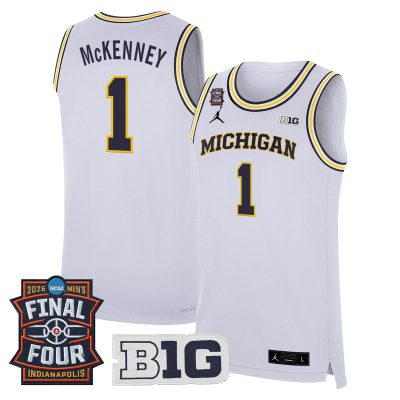 Men's Michigan Wolverines 2026 Final Four Patch Basketball Stitched Jersey - White / Trey McKenney