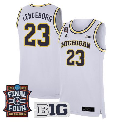 Men's Michigan Wolverines 2026 Final Four Patch Basketball Stitched Jersey - White / Yaxel Lendeborg