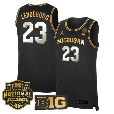 Men's Michigan Wolverines 2026 National Champions Patch Basketball Stitched Jersey - Black Gold / Yaxel Lendeborg