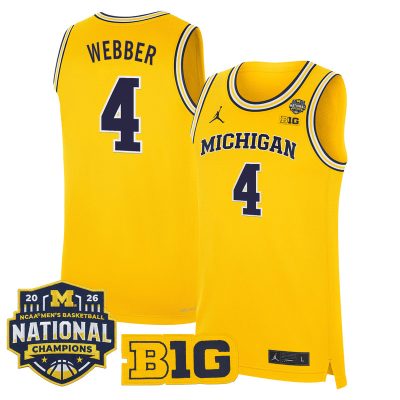 Men's Michigan Wolverines 2026 National Champions Patch Basketball Stitched Jersey - Maize / Chris Webber