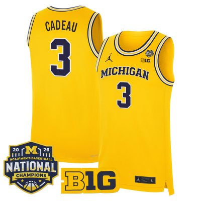 Men's Michigan Wolverines 2026 National Champions Patch Basketball Stitched Jersey - Maize / Elliot Cadeau