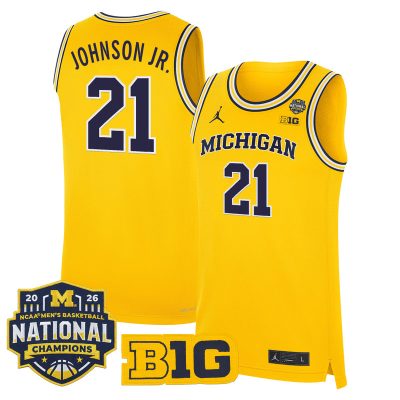 Men's Michigan Wolverines 2026 National Champions Patch Basketball Stitched Jersey - Maize / Morez Johnson Jr.