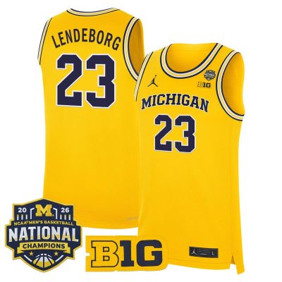 Men's Michigan Wolverines 2026 National Champions Patch Basketball Stitched Jersey - Maize / Yaxel Lendeborg