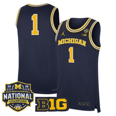 Men's Michigan Wolverines 2026 National Champions Patch Basketball Stitched Jersey - Navy / #1 Team