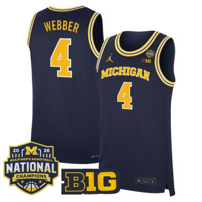 Men's Michigan Wolverines 2026 National Champions Patch Basketball Stitched Jersey - Navy / Chris Webber