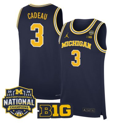 Men's Michigan Wolverines 2026 National Champions Patch Basketball Stitched Jersey - Navy / Elliot Cadeau