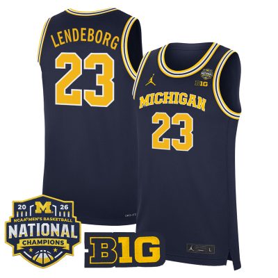 Men's Michigan Wolverines 2026 National Champions Patch Basketball Stitched Jersey - Navy / Yaxel Lendeborg